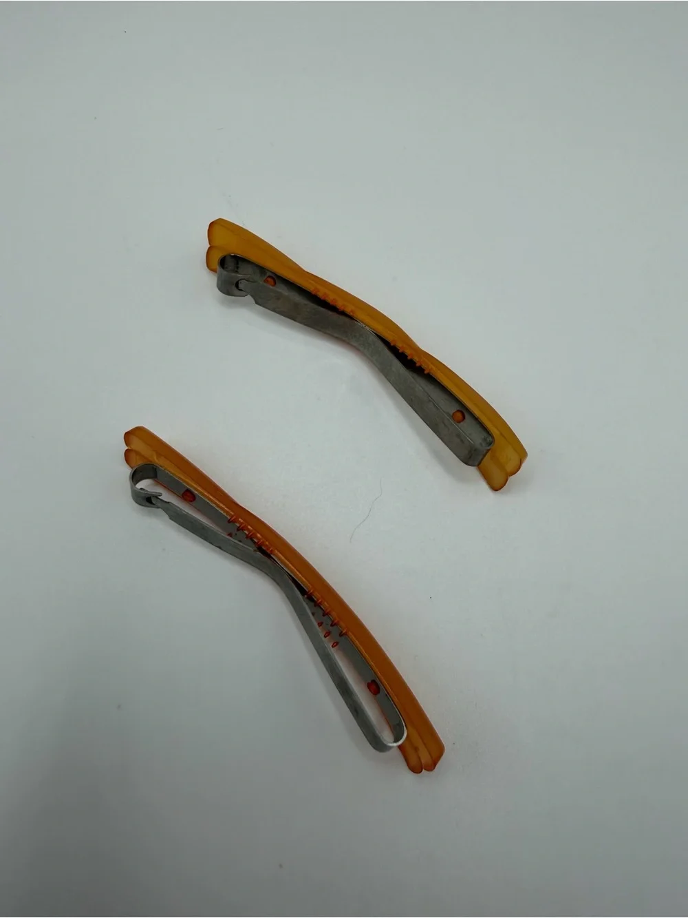 2 Butterscotch Lucite Barrette Carved Twist Snap Clip Art Deco MCM Retro Pair